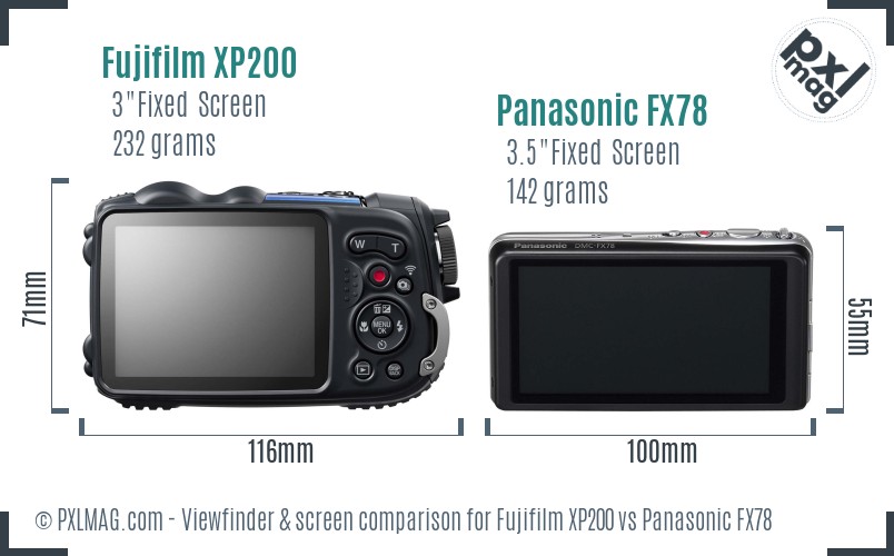 Fujifilm XP200 vs Panasonic FX78 Screen and Viewfinder comparison