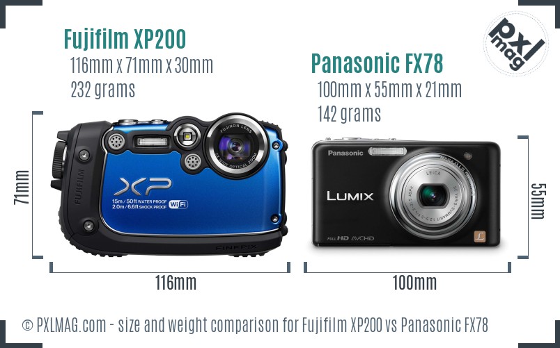 Fujifilm XP200 vs Panasonic FX78 size comparison Fujifilm XP200 vs Panasonic FX78 size comparison