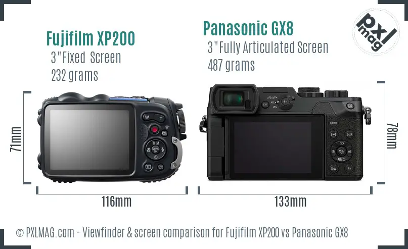 Fujifilm XP200 vs Panasonic GX8 Screen and Viewfinder comparison