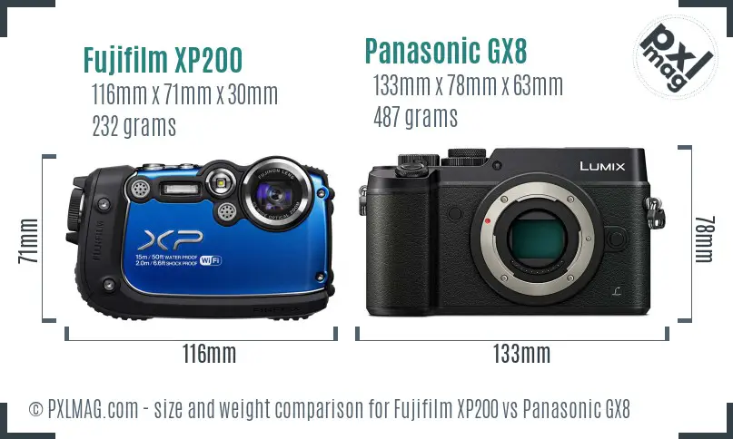 Fujifilm XP200 vs Panasonic GX8 size comparison