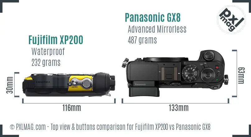 Fujifilm XP200 vs Panasonic GX8 top view buttons comparison