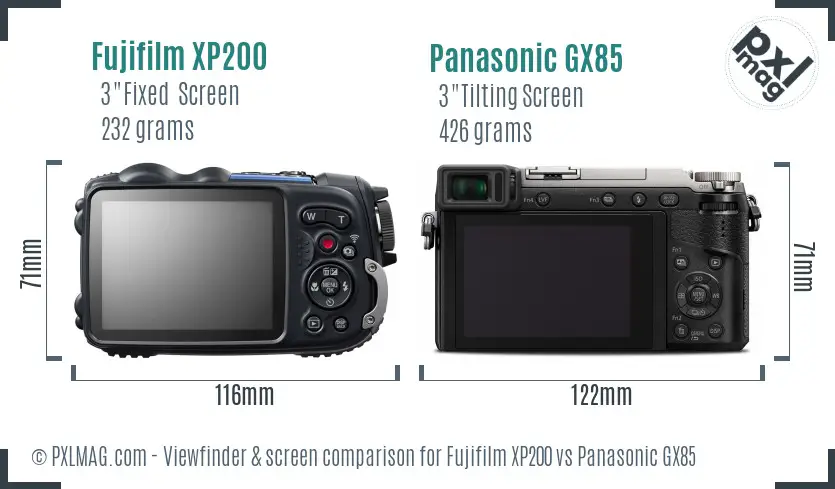Fujifilm XP200 vs Panasonic GX85 Screen and Viewfinder comparison