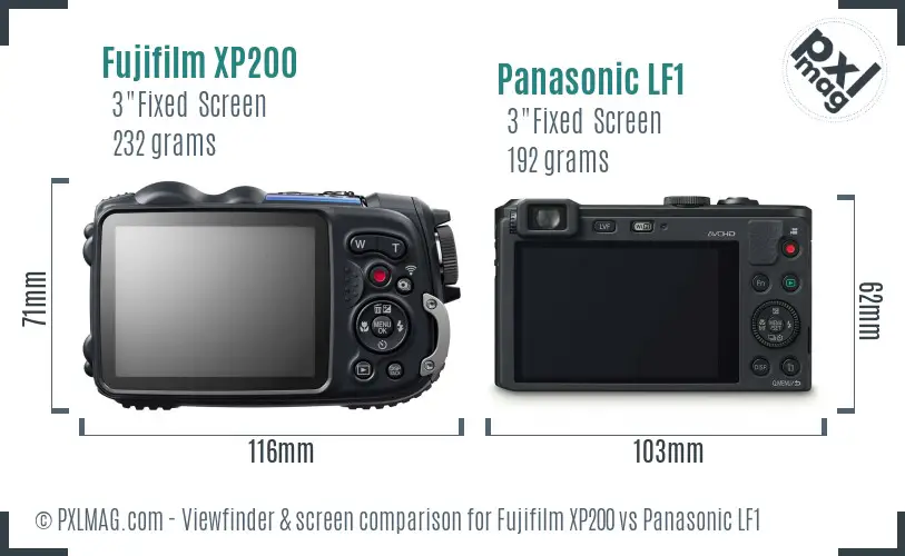 Fujifilm XP200 vs Panasonic LF1 Screen and Viewfinder comparison