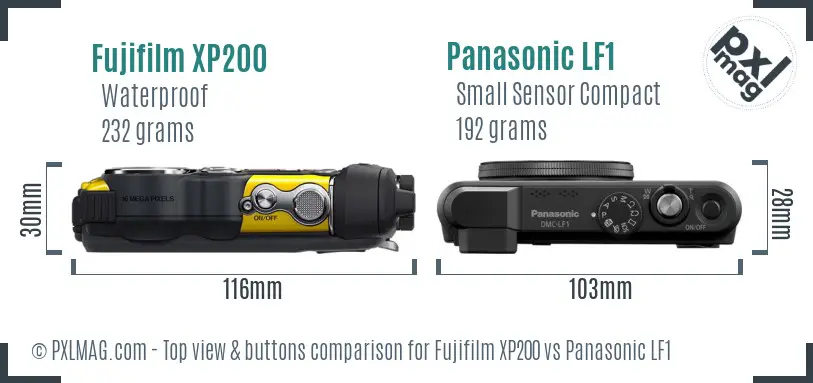Fujifilm XP200 vs Panasonic LF1 top view buttons comparison