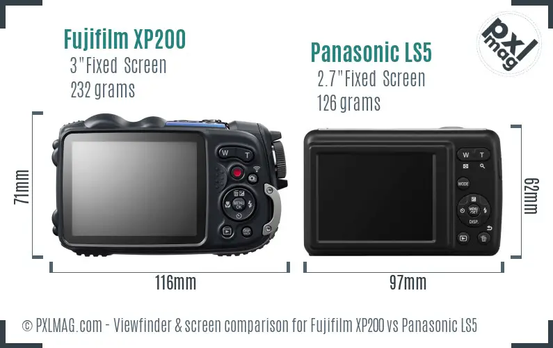 Fujifilm XP200 vs Panasonic LS5 Screen and Viewfinder comparison
