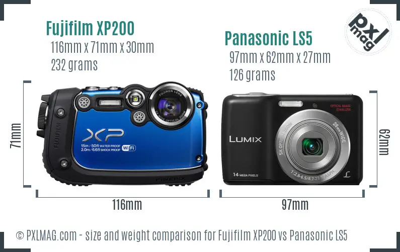 Fujifilm XP200 vs Panasonic LS5 size comparison