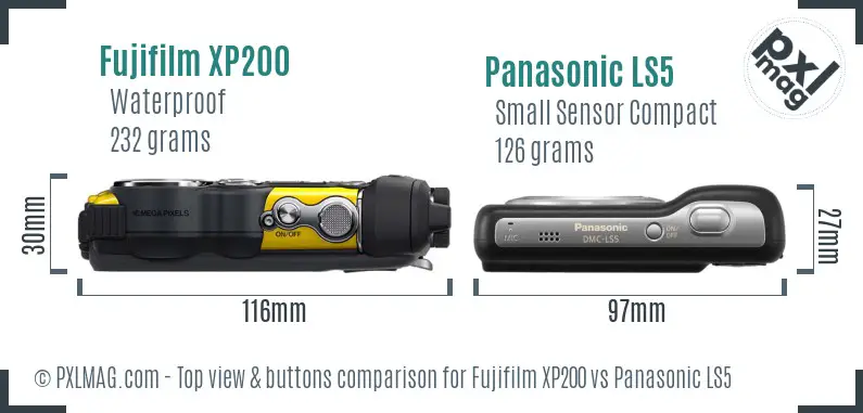 Fujifilm XP200 vs Panasonic LS5 top view buttons comparison