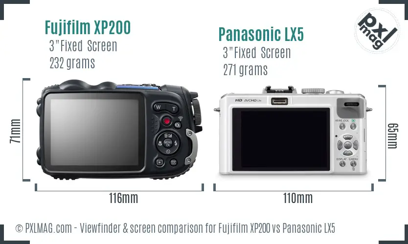 Fujifilm XP200 vs Panasonic LX5 Screen and Viewfinder comparison