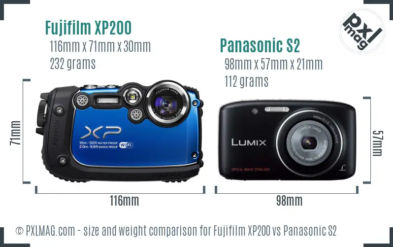 Fujifilm XP200 vs Panasonic S2 size comparison