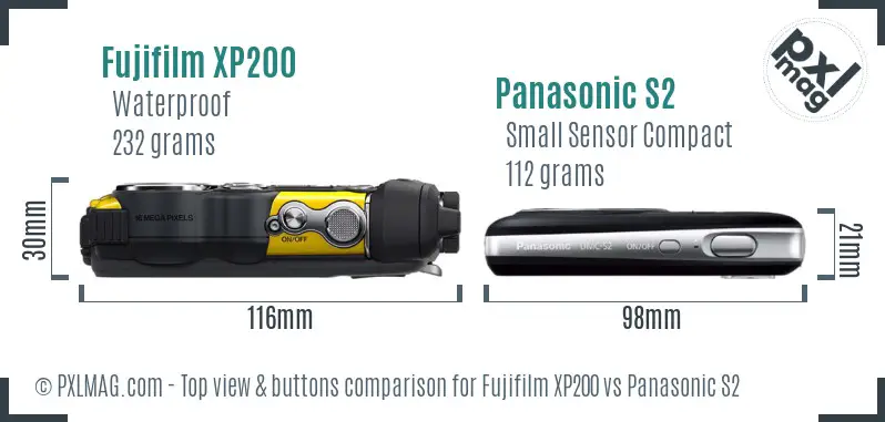 Fujifilm XP200 vs Panasonic S2 top view buttons comparison