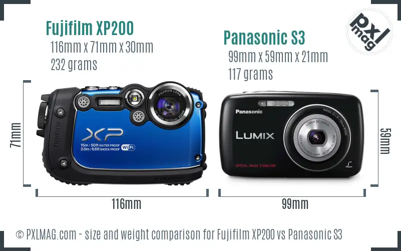 Fujifilm XP200 vs Panasonic S3 size comparison