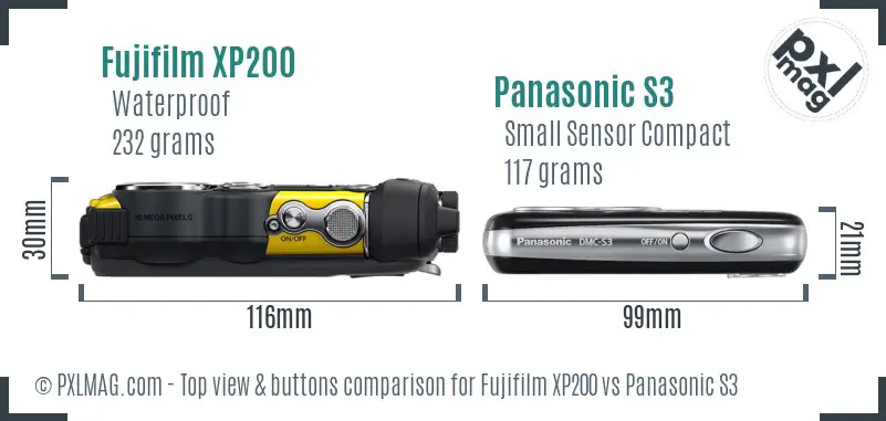 Fujifilm XP200 vs Panasonic S3 top view buttons comparison