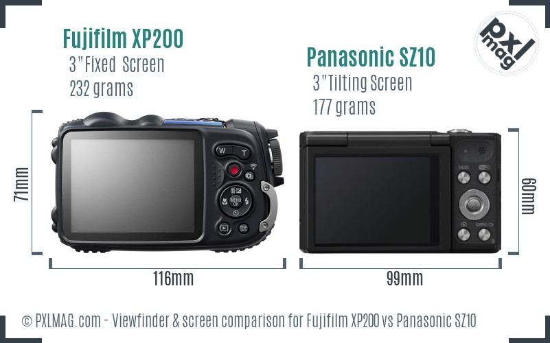 Fujifilm XP200 vs Panasonic SZ10 Screen and Viewfinder comparison