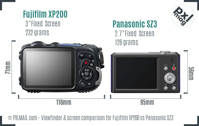 Fujifilm XP200 vs Panasonic SZ3 Screen and Viewfinder comparison