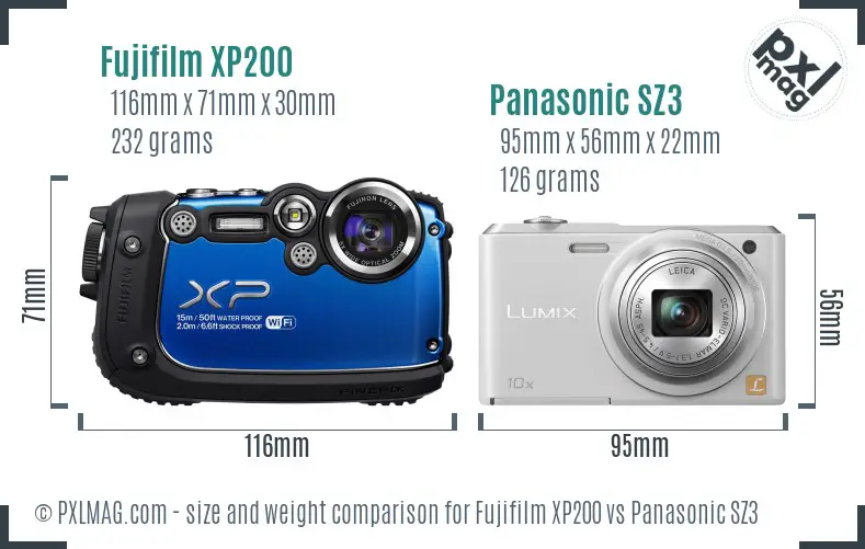 Fujifilm XP200 vs Panasonic SZ3 size comparison Fujifilm XP200 vs Panasonic SZ3 size comparison
