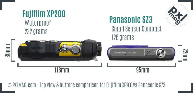 Fujifilm XP200 vs Panasonic SZ3 top view buttons comparison