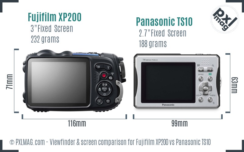 Fujifilm XP200 vs Panasonic TS10 Screen and Viewfinder comparison