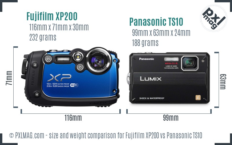 Fujifilm XP200 vs Panasonic TS10 size comparison