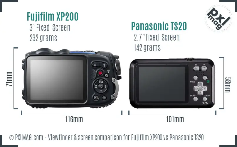 Fujifilm XP200 vs Panasonic TS20 Screen and Viewfinder comparison