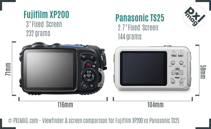 Fujifilm XP200 vs Panasonic TS25 Screen and Viewfinder comparison