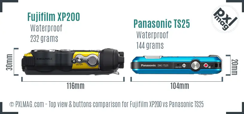 Fujifilm XP200 vs Panasonic TS25 top view buttons comparison