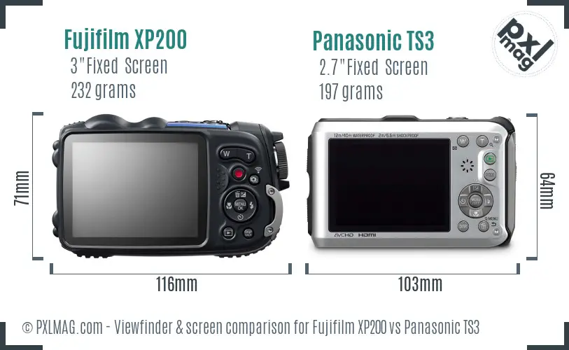 Fujifilm XP200 vs Panasonic TS3 Screen and Viewfinder comparison