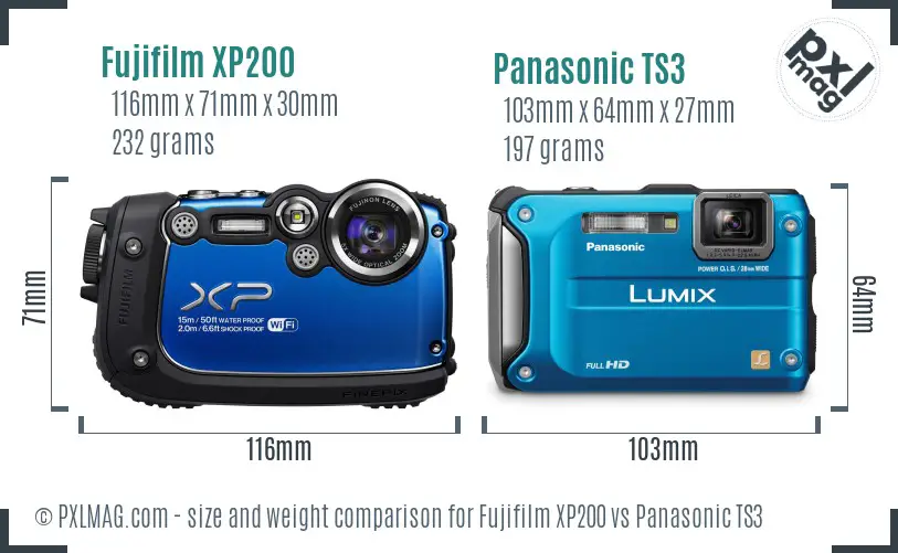 Fujifilm XP200 vs Panasonic TS3 size comparison