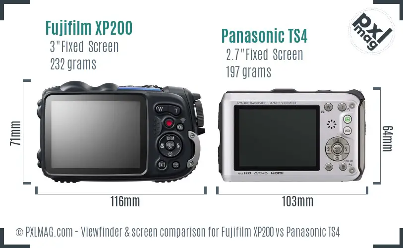 Fujifilm XP200 vs Panasonic TS4 Screen and Viewfinder comparison