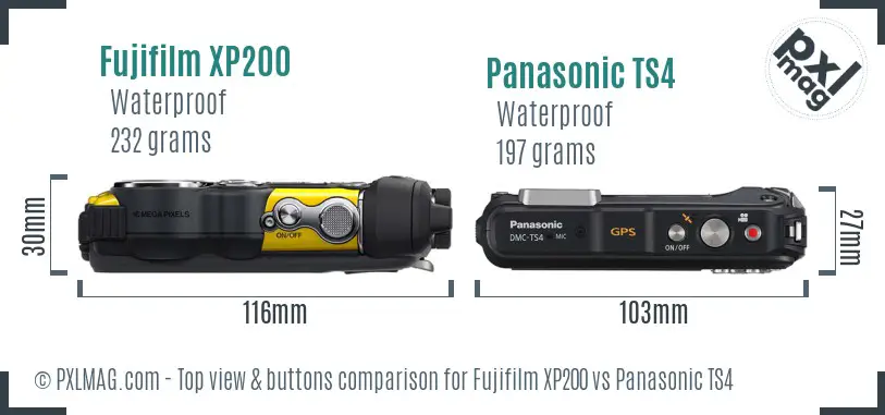 Fujifilm XP200 vs Panasonic TS4 top view buttons comparison