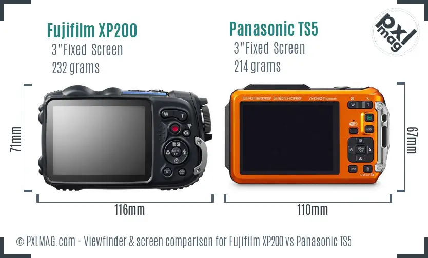 Fujifilm XP200 vs Panasonic TS5 Screen and Viewfinder comparison