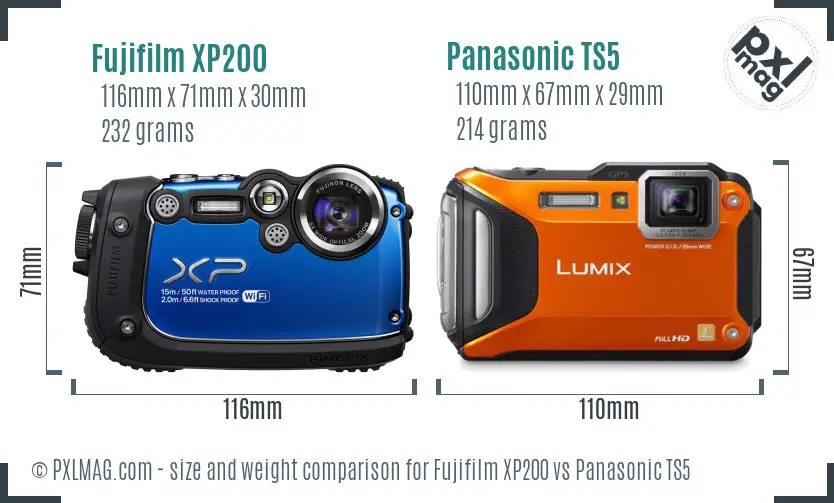 Fujifilm XP200 vs Panasonic TS5 size comparison