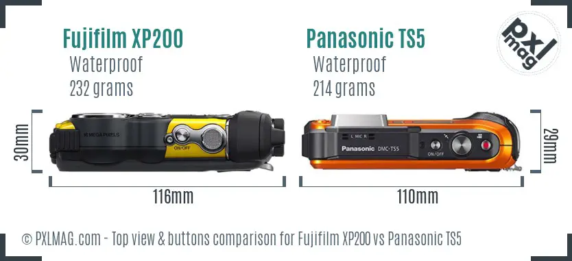 Fujifilm XP200 vs Panasonic TS5 top view buttons comparison