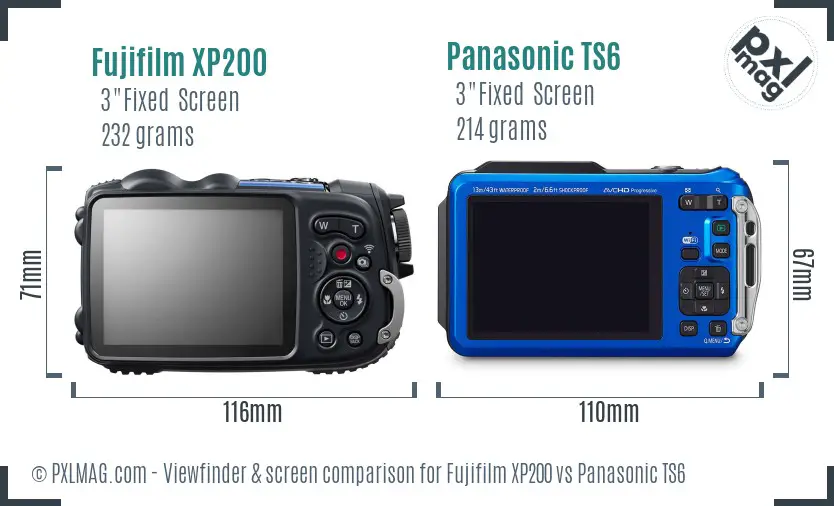 Fujifilm XP200 vs Panasonic TS6 Screen and Viewfinder comparison