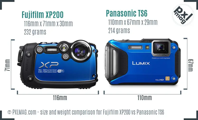 Fujifilm XP200 vs Panasonic TS6 size comparison