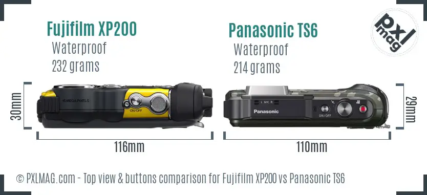 Fujifilm XP200 vs Panasonic TS6 top view buttons comparison