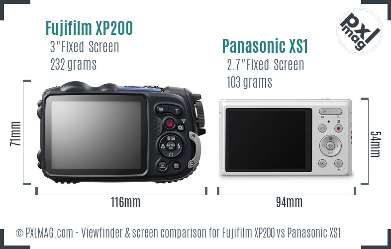 Fujifilm XP200 vs Panasonic XS1 Screen and Viewfinder comparison