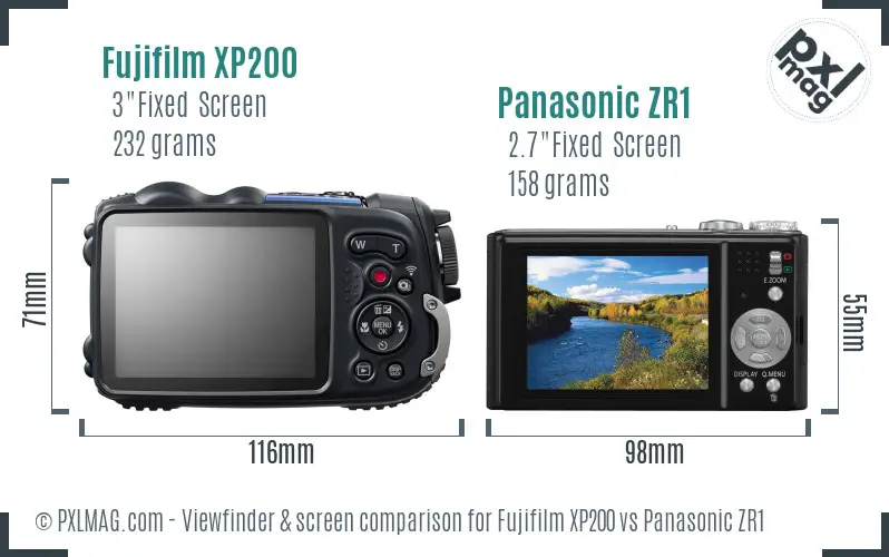 Fujifilm XP200 vs Panasonic ZR1 Screen and Viewfinder comparison