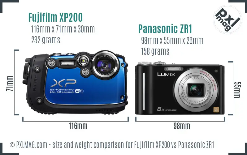 Fujifilm XP200 vs Panasonic ZR1 size comparison