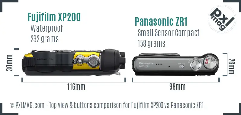 Fujifilm XP200 vs Panasonic ZR1 top view buttons comparison