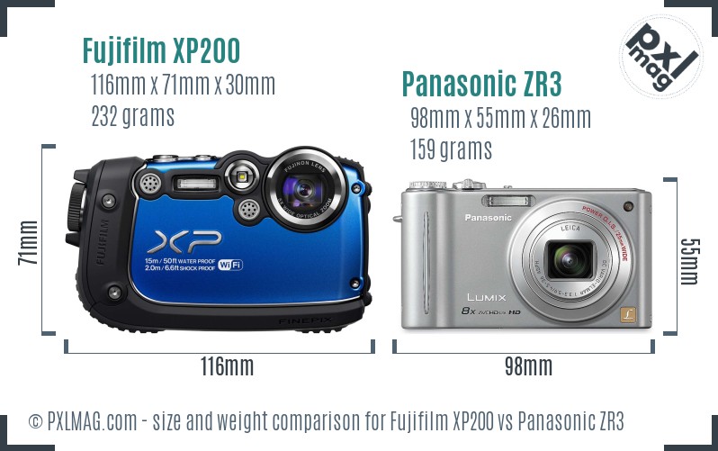 Fujifilm XP200 vs Panasonic ZR3 size comparison Fujifilm XP200 vs Panasonic ZR3 size comparison