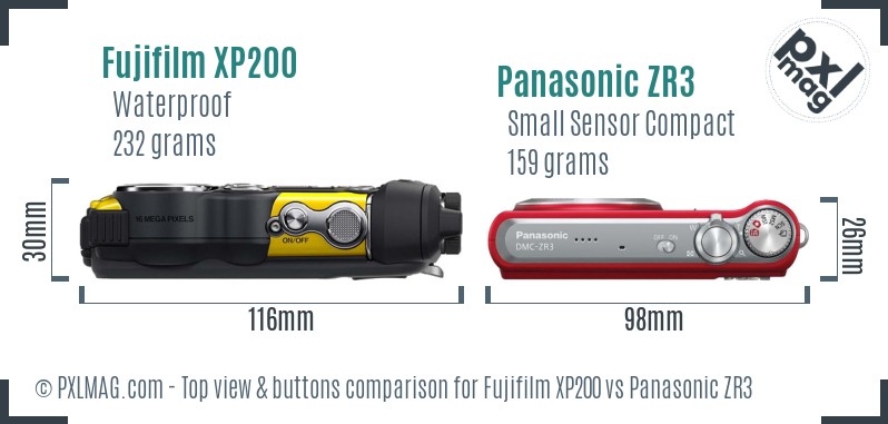 Fujifilm XP200 vs Panasonic ZR3 top view buttons comparison
