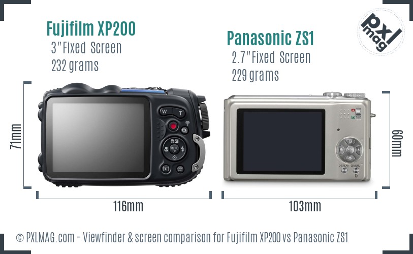 Fujifilm XP200 vs Panasonic ZS1 Screen and Viewfinder comparison