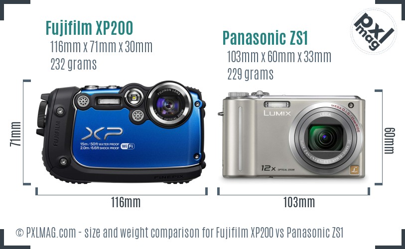 Fujifilm XP200 vs Panasonic ZS1 size comparison
