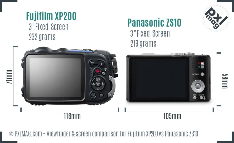 Fujifilm XP200 vs Panasonic ZS10 Screen and Viewfinder comparison