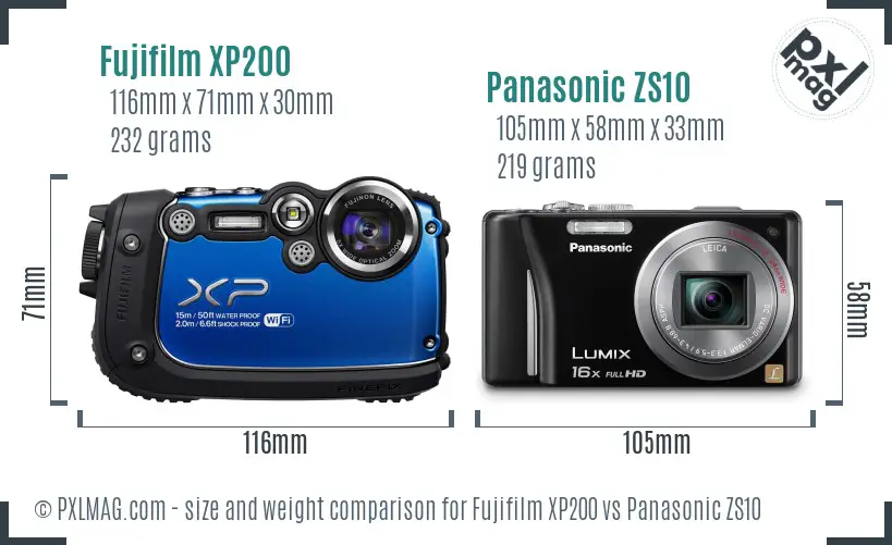 Fujifilm XP200 vs Panasonic ZS10 size comparison