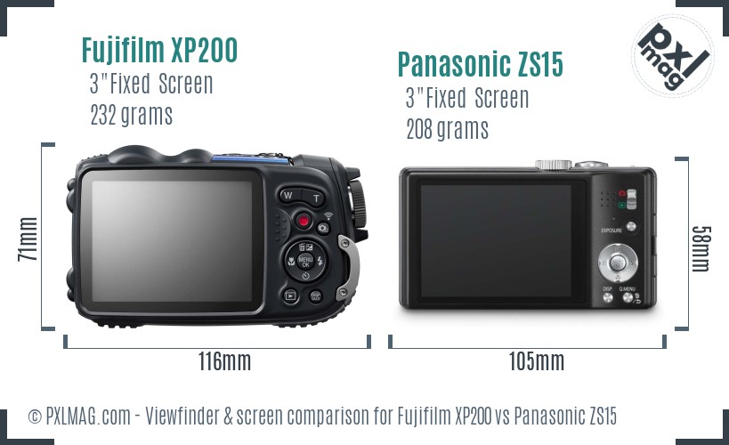 Fujifilm XP200 vs Panasonic ZS15 Screen and Viewfinder comparison