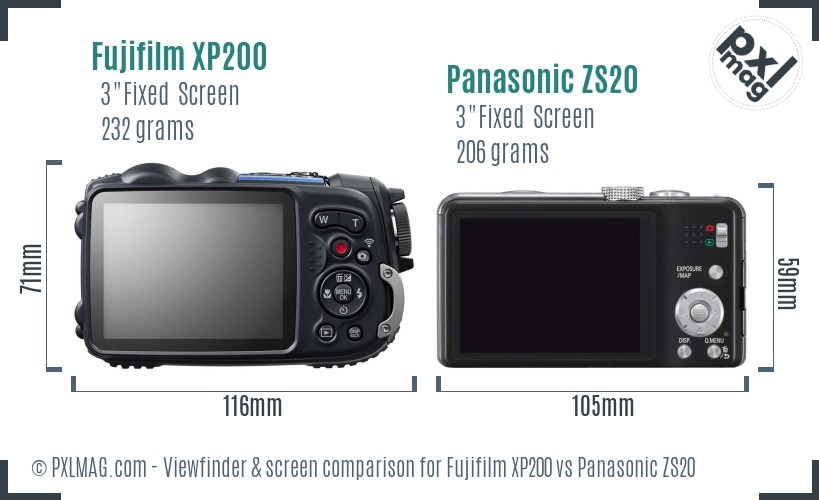 Fujifilm XP200 vs Panasonic ZS20 Screen and Viewfinder comparison
