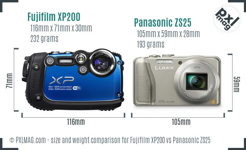 Fujifilm XP200 vs Panasonic ZS25 size comparison Fujifilm XP200 vs Panasonic ZS25 size comparison