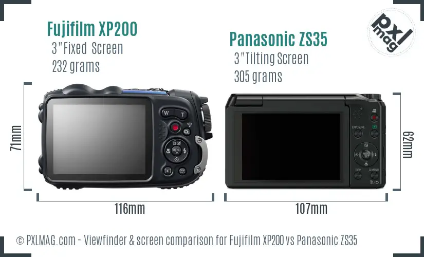 Fujifilm XP200 vs Panasonic ZS35 Screen and Viewfinder comparison