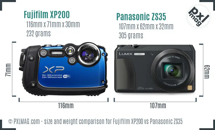 Fujifilm XP200 vs Panasonic ZS35 size comparison